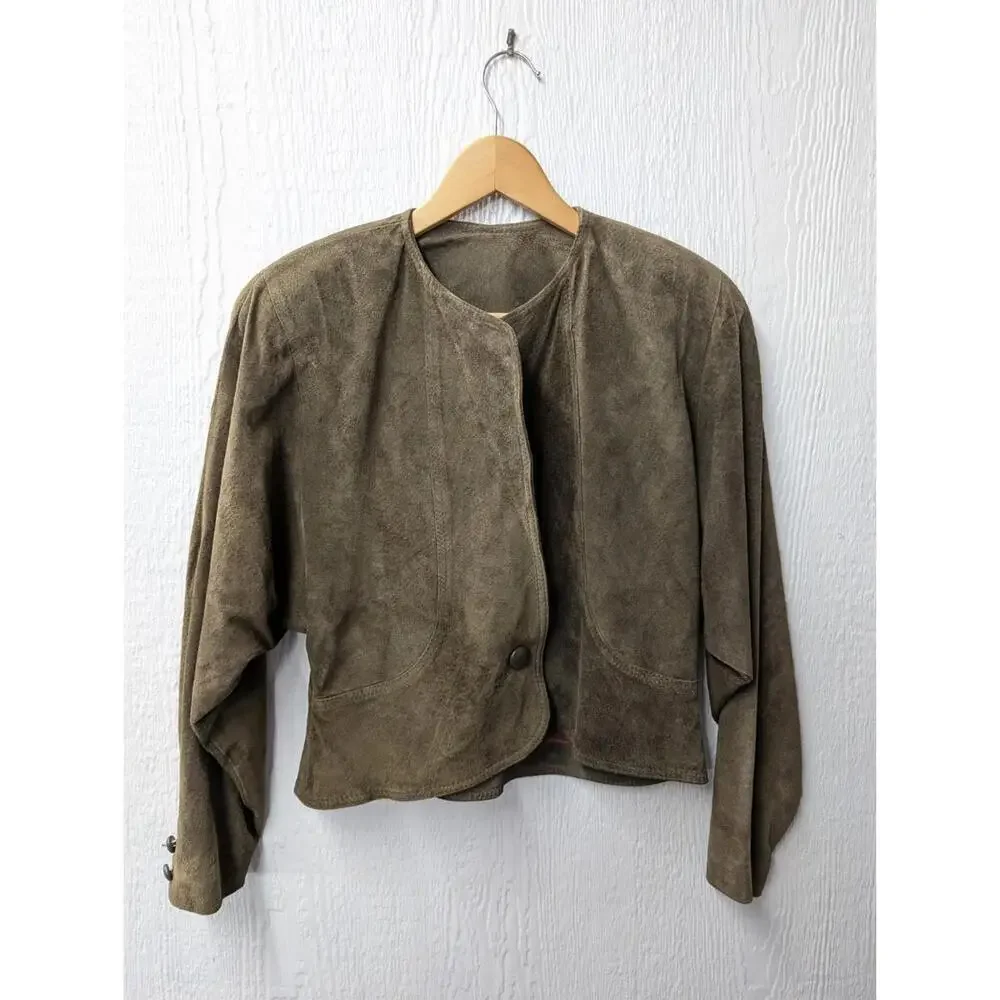 Vintage Leather Cropped Suede Boho Western Coastal Cowgirl Jacket Women’s 12